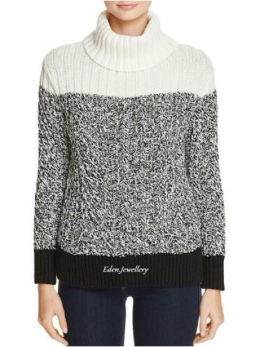 Two by Vince Camuto Women's Colorblock Turtleneck Sweater - White/Gray/Black L